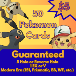50 Random Pokemon Cards - 1 EX or V, 5 Holo or Rerverse Holo READ DESCRIPTION - Image 1