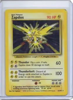 Wizards of the Coast Pokemon TCG Zapdos Base Set Holo Rare ENG 1999 90HP 16/102 - Image 1