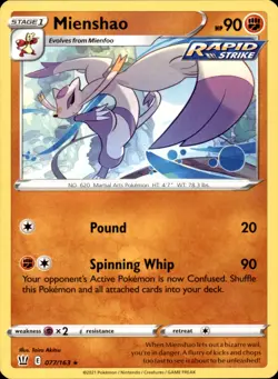 Mienshao 077/163 Rare - Pokemon SWSH05: Battle Styles NM - Image 1