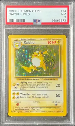1999 Pokemon Base Set Unlimited English 14/102 Raichu Holo PSA 7 - Image 1