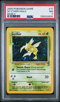 2000 Pokemon Base Set 2 #17 Scyther Holo - PSA 7 NM - Image 1