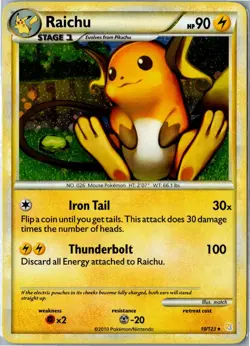 Pokemon Card - Raichu 10/123 HeartGold & SoulSilver 2010 Rare Holo LP - Image 1
