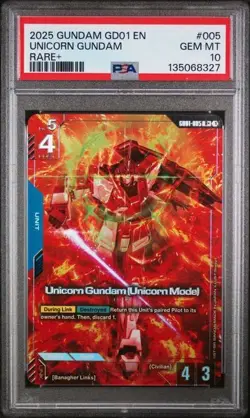 2025 Gundam Card Game Unicorn Gundam (Unicorn Mode) #5 PSA 10 - Image 1