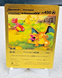 Charmander, Charmeleon, & Charizard Black Star Promo Fan Art Gold Foil Pokemon - Image 1