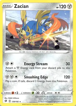 Zacian 139/192 SWSH02: Rebel Clash Pokemon - Image 1