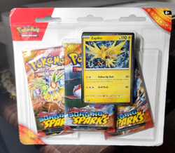 Pokemon Cards Scarlet Violet Surging Sparks 3 Pack Booster Blister Zapdos New - Image 1