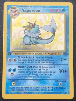 1st Edition Vaporeon 12/64 Jungle Set Holo Rare Vintage 1999 Pokemon MP - Image 1