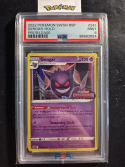 2022 Pokemon SwSh BSP Lost Origin Prerelease #241 Gengar Holo PSA Mint 9 - Image 1