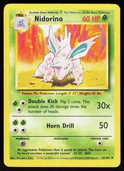 Nidorino 37/102 Uncommon Base Set Unlimited Pokemon Damaged - Image 1