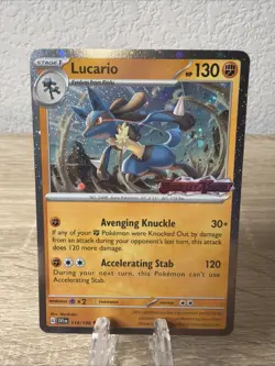 Pokemon TCG Lucario Scarlet & Violet Base Set Cosmo Holo Stamped Promo 114/198 - Image 1