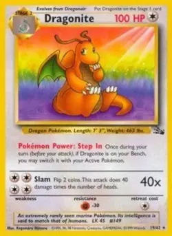 Dragonite - 19/62 - Rare - Unlimited Edition DMG, English Pokemon Fossil - Image 1
