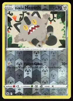 Galarian Meowth 084/159 Common Crown Zenith Pokemon Reverse Holo Lightly Played - Image 1