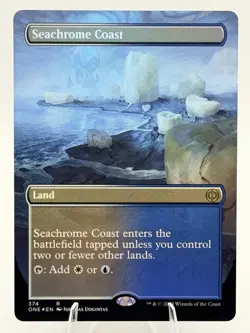 Seachrome Coast BORDERLESS FOIL 374 ONE Land Phyrexia White Blue MTG NM 2023 - Image 1