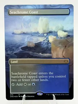 Seachrome Coast BORDERLESS FOIL 374 ONE Land Phyrexia White Blue MTG NM 2023 - Image 2