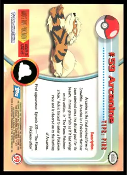 1999 Topps Pokemon TV Animation Edition Series Arcanine #59 - Image 2