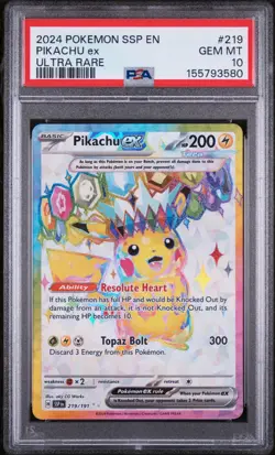 2024 POKEMON SSP EN-SURGING SPARKS ULTRA RARE #219 PIKACHU EX PSA 10 - Image 1