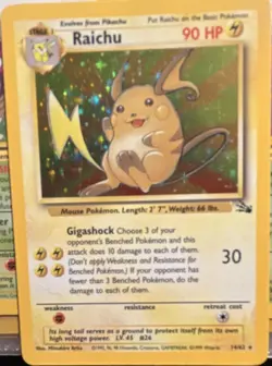 Pokemon Raichu 14/62 Fossil Holo Rare 1st Edition 90 HP English Card - Image 1