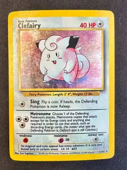 Clefairy 3/102 1999 Base Set Unlimited Pokemon Card WOTC Vintage Holo Rare Lp/Mp - Image 1