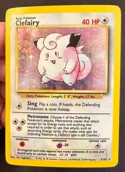 Clefairy 3/102 1999 Base Set Unlimited Pokemon Card WOTC Vintage Holo Rare Lp/Mp - Image 2