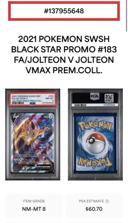 Jolteon V Full Art Promo SWSH183 Sword & Shield Holo PSA 8 Pokemon TCG 2021 - Image 4