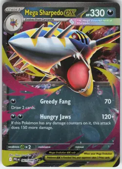 Mega Sharpedo ex 061/094 Double Rare Phantasmal Flames Pokemon Near Mint - Image 1
