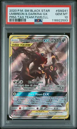 2020 POKEMON SM BLACK STAR PROMO #SM241 UMBREON & DARKRAI GX PSA 10 - Image 1