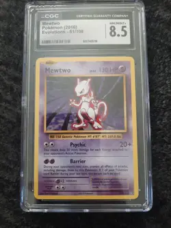 Mewtwo Non-Holo Rare 51/108 XY Evolutions NM/Mint+ CGC 8.5 Pokemon Card 2016 - Image 1