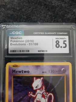 Mewtwo Non-Holo Rare 51/108 XY Evolutions NM/Mint+ CGC 8.5 Pokemon Card 2016 - Image 2