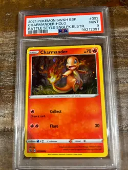 POKEMON 2021 Battle Styles 3 Pack Blisters Promo CHARMANDER Holo #092 PSA 9 - Image 1