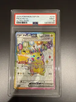 2024 POKEMON SSP EN-SURGING SPARKS ULTRA RARE #219 PIKACHU EX PSA 9 - Image 1