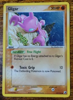 Gligar 57/115 Reverse Holo Unseen Forces Backside Hickey Error Pokemon Card LP - Image 1