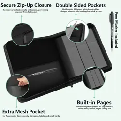 9 Pocket Toploader Binder for 360 3" x 4" Cards, Waterproof PU Leather | Card - Image 3