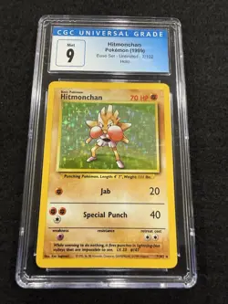 Pokemon Hitmonchan Holo 7/102 from Base Set Unlimited in a CGC 9 !! - Image 1