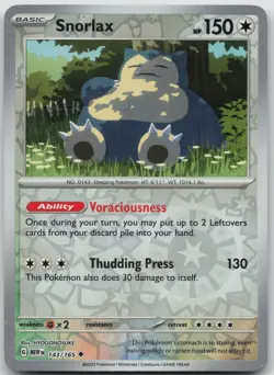 Snorlax 143/165 Uncommon 151 Pokemon Reverse Holo Near Mint - Image 1