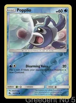 Popplio 64/214 Common Lost Thunder Pokemon Reverse Holo Lightly Played - Image 1