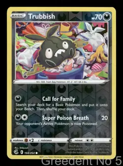 Trubbish 168/264 Common Fusion Strike Pokemon Reverse Holo Near Mint - Image 1