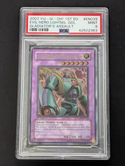 2007 YU-GI-OH! GLAS-GLADIATOR'S ASSAULT #EN039 EVIL HERO LIGHTNING GOLEM PSA 9 - Image 1