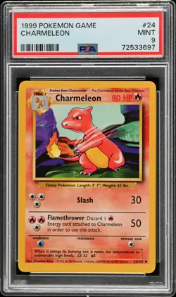 1999 POKEMON BASE SET UNLIMITED #24 CHARMELEON PSA 9 - Image 1
