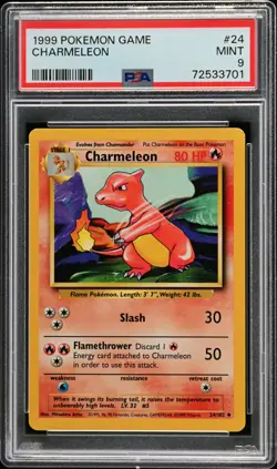 1999 POKEMON BASE SET UNLIMITED #24 CHARMELEON PSA 9 - Image 1