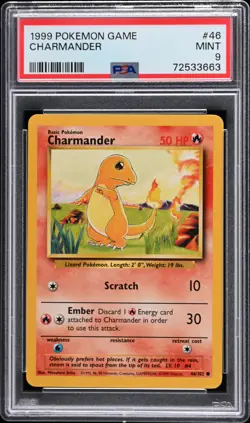 1999 POKEMON BASE SET UNLIMITED #46 CHARMANDER PSA 9 - Image 1