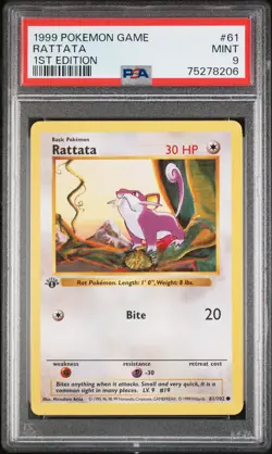 1999 POKEMON BASE SET 1ST EDITION #61 RATTATA PSA 9 - Image 1