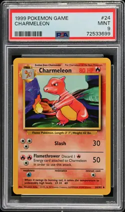 1999 POKEMON BASE SET UNLIMITED #24 CHARMELEON PSA 9 - Image 1
