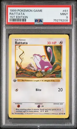 1999 POKEMON BASE SET 1ST EDITION #61 RATTATA PSA 9 - Image 1
