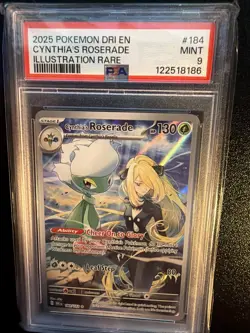 2025 POKEMON DESTINED RIVALS ILLUSTRATION RARE #184 CYNTHIA'S ROSERADE PSA 9 - Image 1
