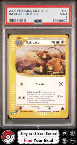 PSA 9 MINT Raticate Reverse Holo #89 2003 Pokemon Skyridge - Image 1