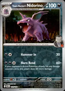Pokemon Team Rocket's Nidorino Common Reverse Holo DRI 118/182 NM - Image 1