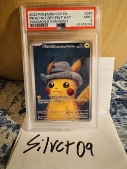 Pokemon Pikachu with Grey Felt Hat Van Gogh Full Art Promo SVP EN 085 PSA 9 Mint - Image 1