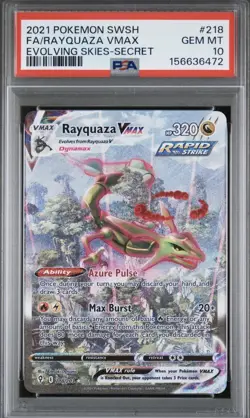 PSA 10 Rayquaza VMAX 218/203 Alt Art Pokemon Evolving Skies NEW CERT CLEAN COPY! - Image 1