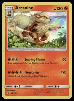 Arcanine 22/149 Holo Holo Rare SM Base Set Pokemon Holo Moderately Played - Image 1