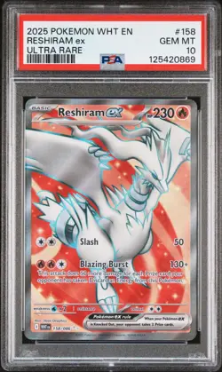 2025 Pokemon White Flare #158 Reshiram EX Ultra Rare PSA 10 GEM MINT! Free Ship! - Image 1